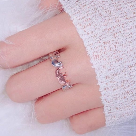 NEW Silver & Rose Gold Elephant Eternity Band Ring - Picture 3 of 7